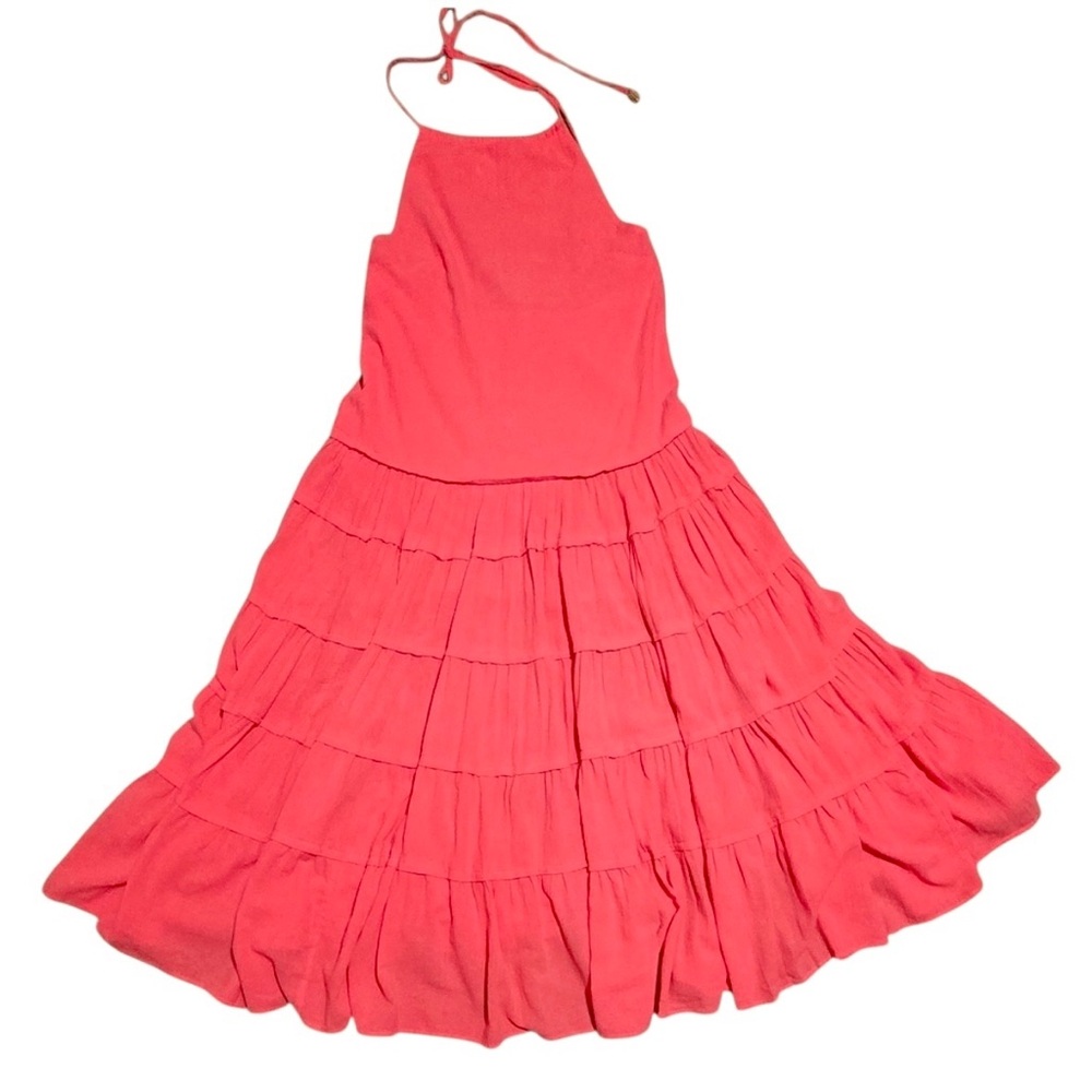 Free‎ People Coral Tiered Halter Maxi Dress XS Boho Festival Style